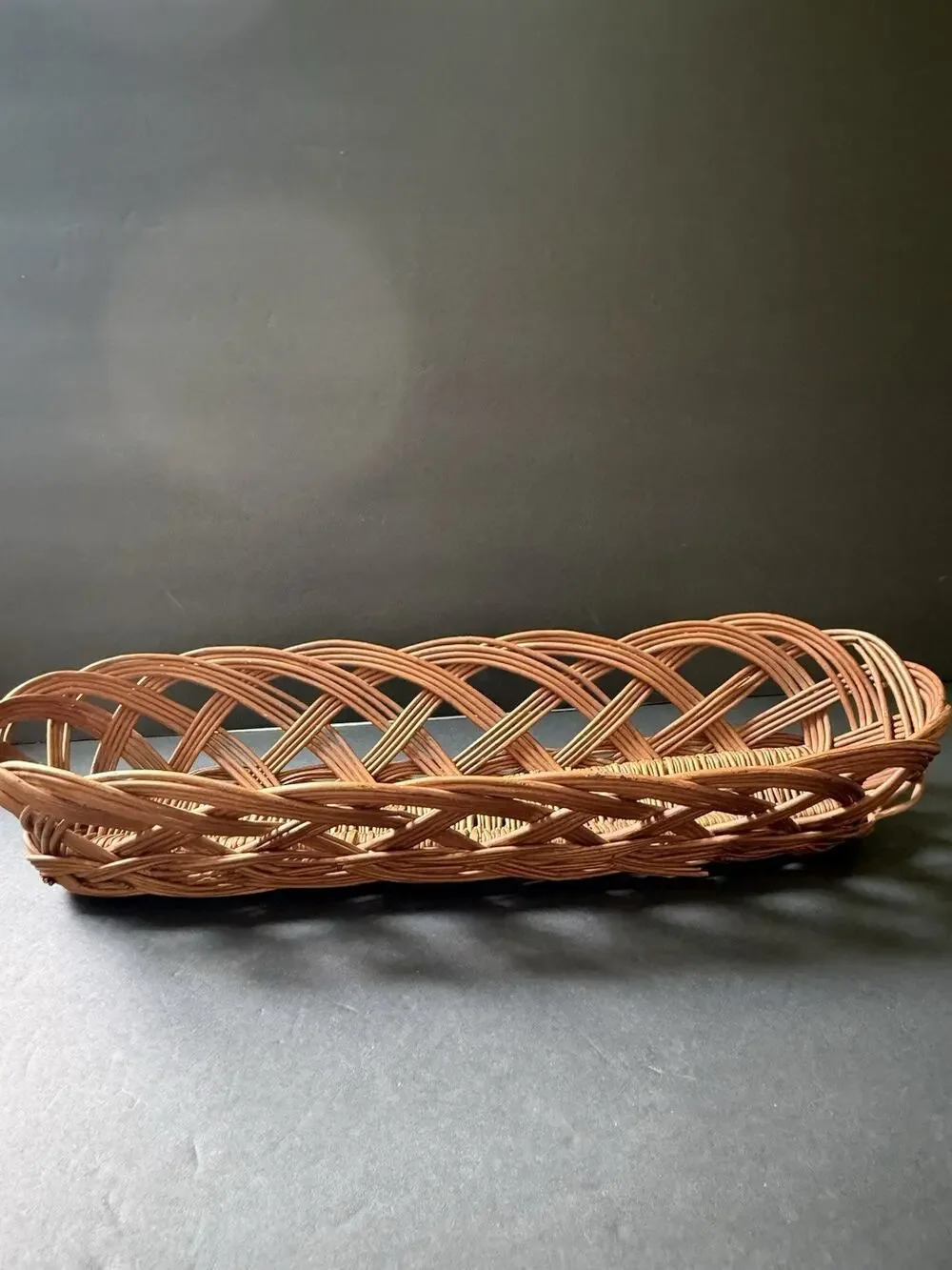 Vintage Woven French Country Bread Basket Wicker Rattan Cottagecore Farmhouse